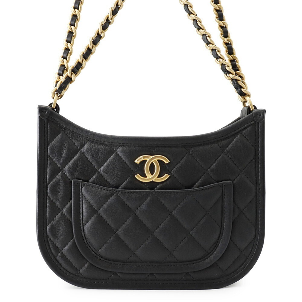 Chanel Chain Shoulder Bag Matelassé Coco Mark Hobo Calfskin AS4666 CHANEL Bla...